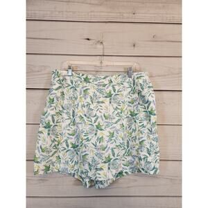 Ellen Tracy‎ Women's White And Green Floral Print Skort Linen Blend Size XL